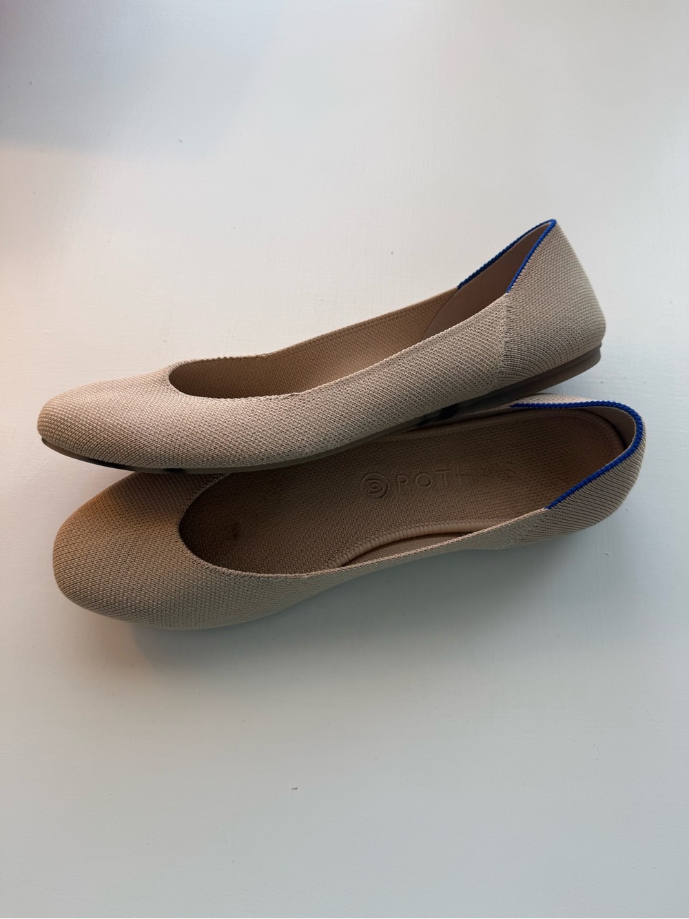 Rothy's Beige Ballet Flats with Blue Trim - Women